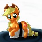  2015 applejack_(mlp) behind-space clothing cute earth_pony equine female feral food friendship_is_magic hat horse mammal my_little_pony pony solo sushi 