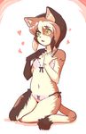  breasts brown_eyes cat clothing feline female flat_chested kemono mammal open_mouth panties underwear きん 