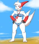  anthro beach bikini clothing cloud female fur nintendo pok&eacute;mon red_fur ricedawg seaside swimsuit video_games white_fur zangoose 