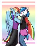  2015 anthro anthrofied blue_hair blush clothing collar duo elbow_gloves equine eyeshdaow female female/female friendship_is_magic gloves hair horn krd mammal multicolored_hair my_little_pony pegasus piercing pride_flag rainbow_dash_(mlp) rainbow_flag rainbow_hair rainbow_symbol rubber tears unicorn vinyl_scratch_(mlp) wings 