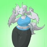  anthro big_breasts bludragoon blue_eyes breasts camel_toe cleavage clothed clothing fangs female fur hair hourglass huge_breasts legendary_pok&eacute;mon leggings legwear looking_at_viewer nintendo peace_sign pok&eacute;mon pok&eacute;morph reshiram scalie shoulder_tuft solo sports_bra thick_thighs tight_clothing tuft video_games voluptuous white_body white_fur white_hair wide_hips wii_fit yoga_pants 