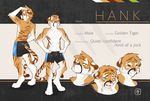  2015 aloof angry anthro blush boxer_briefs brown_fur bust butt clothed clothing digitigrade dragonfu embarrassed feline front_view fur green_eyes half-dressed hand_on_head hands_on_hips hank_(logitech) male mammal model_sheet multiple_poses rear_view smile solo tiger toned topless underwear white_fur 