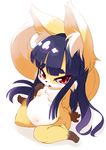  black_hair canine female feral fox hair long_hair mammal nipples nude open_mouth red_eyes ukan_muri 