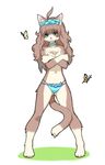  arthropod blue_eyes bow butterfly canine choker clothed clothing crossed_arms female hair half-dressed insect long_hair mammal plain_background solo tail_between_legs topless white_background wide_hips wkar 