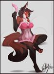  canine clothed clothing female fox lingerie looking_at_viewer mammal skimpy solo vexstacy 