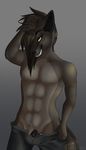  anthro bulging canine dimitri fur hair hax-the-monster hybrid looking_at_viewer male mammal smile striptease wolf 