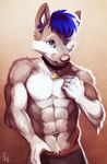  abs biceps blue_eyes canine collar dog fur husky littlefreckles male mammal muscles pecs 