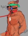  2015 animal_genitalia anthro bdsm blindfold bondage bone bone_gag bound brown_fur canine collar coyote fur gag gagged leash male mammal muffled_speech nude penis plain_background sheath solo tuft vinylwolf_(artist) 