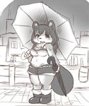  city female kemono mammal monochrome open_mouth raccoon setouchi_kurage umbrella 