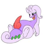  2_toes animal_genitalia blush canine_penis dragon gastropod goodra huge_penis male nintendo penis plain_background pok&eacute;mon scalie shikaro slug soles solo toes tongue tongue_out video_games 