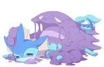  ambiguous_gender blush duo eeveelution feral goo muk nintendo on_top open_mouth paws plain_background pok&eacute;mon purple_eyes slime tongue tongue_out vaporeon video_games white_background winte 