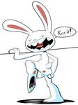  2015 anthro anus balls butt english_text eyes_closed jerseydevil lagomorph male mammal max_(sam_and_max) open_mouth penis presenting rabbit solo spread_butt spreading text 