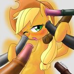  animal_ears animal_genitalia blonde_hair blowbang earth_pony equine fellatio female friendship_is_magic fur green_eyes hair hat horse horsecock long_hair mammal my_little_pony one_eye_closed open_mouth oral penis pony sex shy tongue tongue_out yellow_fur zokoira 