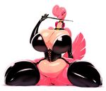  2015 alien anthro big_breasts breasts chubby cleavage clothed clothing collar corset female gooze huge_breasts kneeling legwear lilibee looking_at_viewer mammal pink_eyes pink_skin pussy rubber solo stockings sunibee sweat thick_thighs wet whip wide_hips 