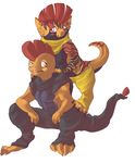  beelzemon_(artist) clothed clothing duo fan_character ga&euml;l_the_scrafty half-dressed male mohawk nintendo pok&eacute;mon scrafty shoulder_rub sitting smile standing stripes topless video_games 