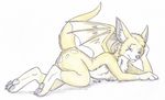  dust:_an_elysian_tail female fidget fur green_eyes lying mammal nimbat plain_background skyfifer_(artist) video_games wings yellow_fur 