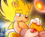  2015 absurd_res anthro erection fur hair hedgehog hi_res male mammal masturbation nude open_mouth penis solo sonic_(series) sonic_the_hedgehog space spice5400 star super_sonic video_games 