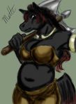  axe belly black_fur chubby equine female fur hair horse invalid_tag jewelry koshkio looking_at_viewer mammal mette red_hair sketch standing voluptuous weapon 