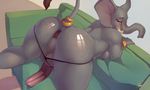  2015 anthro anus balls big_ears blush breasts butt clothing dickgirl elephant intersex mammal nipples penis rajii sofa thong tusks 