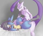 bed creambake cum cum_on_face eyes_closed lucario lying male male/male mewtwo nintendo open_mouth orgasm penis pok&eacute;mon tongue video_games 