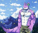  2015 clothing dog_tags forest male mountain muscles necklace nidoking nintendo pants pok&eacute;mon sky solo tree video_games viruleince 