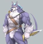  anthro blue_fur canine chain dog flakjacket0204 fur knife male mammal muscles nude repede scar solo tales_of_(series) tales_of_vesperia white_fur 