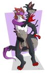  2015 absorption_vore anthro balls banderi black_fur brown_hair canine claws clothing dragon dressing fox fur fursuit grey_fur hair kalnareff_(character) long_hair male mammal navel nude open_mouth penis purple_scales red_fur scalie slit_pupils toe_claws tongue vore white_scales yellow_eyes 