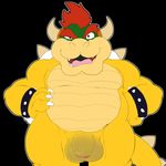  2015 anthro balls bowser claws hair horn jerseydevil koopa looking_at_viewer male mario_bros nintendo nude open_mouth penis plain_background presenting reptile scalie solo teeth tongue uncut video_games 