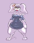 anthro breasts canine cave_story chaco clothed clothing female fur hair lagomorph long_hair makeup mammal mimiga paws plain_background pose purple_fur purple_hair saliantsunbreeze smile solo standing video_games 
