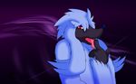 2015 alternate_color ambiguous_gender anthro anthrofied blue_fur blue_nose canine dog fangs finger_in_mouth fur furfrou grey_fur hi_res ky_(malamute) licking looking_at_viewer mammal nintendo open_mouth pok&eacute;mon poodle red_eyes smile solo tongue tongue_out video_games wallpaper 