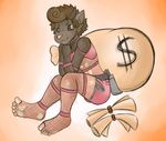  $ 5_toes ambiguous_gender blade canine feet fishnet grin horn knife mammal money money_bag sebafox toes 