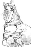  butt clothing female hair kemono long_hair mammal monochrome raccoon setouchi_kurage sweater 