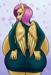  2015 abstract_background anthro anthrofied big_breasts breasts clock-face clothed clothing equine female fluttershy_(mlp) friendship_is_magic hair hand_on_butt huge_breasts hyper hyper_breasts looking_back mammal my_little_pony pegasus rear_view solo wings 