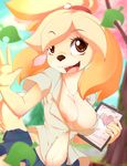  2015 animal_crossing anthro breasts canine clothing cute dog female hi_res isabelle mammal nintendo nipples rainbowscreen shirt skirt solo video_games 