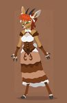  antelope anthro barefoot bow_tie breasts choker cleavage clothed clothing corset elbow_gloves female fingerless_gloves gazelle gloves green_eyes hair hooves horn mammal orange_hair phlegraofmystery solo standing 