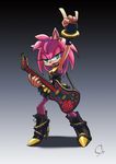  amy_rose anthro beige_skin black_nose boots clothing dress female fingerless_gloves flower gloves green_eyes guitar hair hedgehog jewelry legwear mammal musical_instrument open_mouth pink_hair plain_background plant rose short_hair signature solo sonic_(series) unknown_artist video_games 