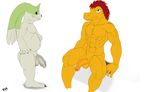  abs anthro balls big_ears digimon digital_media_(artwork) flaccid gargomon grin humanoid_penis lizard long_foreskin looking_at_viewer male multiple_images muscles nude overweight pecs penis reptile scalie seyrmo side_view signature solo standing uncut unknown_character 