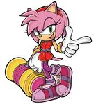  amy_rose bracelet eyelashes finger_gun furry gloves green_eyes hammer headband highres jewelry looking_at_viewer official_style parody piko_piko_hammer pink_hair rasein sarashi shoes sleeveless sneakers sonic_boom_(game) sonic_the_hedgehog thighhighs white_gloves 