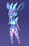  android antelope breasts chibi female gazelle gradient_background hooves horn mammal phlegraofmystery pink_eyes smile solo standing 