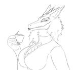  animated beverage big_breasts breasts claws clothing drinking female fur horn lapping licking looking_at_viewer monochrome smile solo synx tea teacup tongue tongue_out unknown_artist 