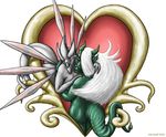  &lt;3 2009 anthro breasts butt claws dragon duo female green_eyes green_scales grey_scales hair horn hug kalnareff long_hair looking_back nakourou nude plain_background raised_tail rall rear_view red_eyes scalie scar slit_pupils smile teeth white_background white_hair wings 