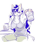  1boshi alcohol anthro beer beverage big_breasts breasts canine cleavage clothed clothing fox fur japanese kemono mammal tagme 