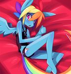  anthro anthrofied bed blue_fur blush breasts clothed clothing cutie_mark embarrassed equine female friendship_is_magic fur hair horse inside looking_at_viewer mammal multicolored_hair mustang-blaze my_little_pony no_pupils open_mouth panties pony rainbow_dash_(mlp) rainbow_hair solo tongue underwear wings 