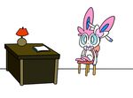  animated eeveelution feral looking_at_viewer nintendo plain_background pok&eacute;mon robosylveon sitting smile solo sylveon video_games white_background 