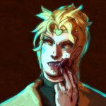  &lt;3 2015 abstract_background blood clothing dio_brando ear_piercing fangs hair humanoid jojo&#039;s_bizarre_adventure licking male mutisija not_furry orange_eyes piercing sharp_teeth sketch solo teeth tongue tongue_out vampire 