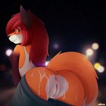  2015 absurd_res after_sex anthro anus bent_over butt canine cum derpah female fox hair hi_res looking_back mammal presenting presenting_hindquarters pussy red_hair smile solo 