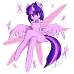  anthro anthrofied breasts crossed_legs equine female friendship_is_magic fur hair half-closed_eyes hooves horn horse looking_at_viewer mammal mustang-blaze my_little_pony nude plain_background pony purple_fur purple_hair smile solo twilight_sparkle_(mlp) two_tone_hair white_background wings 