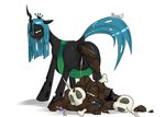  2015 anus ball_gag bone butt changeling fangs feces female friendship_is_magic gag hair hi_res horn long_hair my_little_pony open_mouth peeing plain_background pussy queen_chrysalis_(mlp) scat shrabby skull solo sweat urine white_background wings 