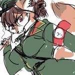  1boshi anthro big_breasts breasts canine fox fur hair japanese kemono long_hair mammal red_eyes tagme uniform 