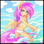  anthro anthrofied beach blue_eyes breasts clothing cloud cutie_mark equine female fluttershy_(mlp) friendship_is_magic fur hair half-closed_eyes horse legwear looking_at_viewer mammal mustang-blaze my_little_pony open_mouth outside pink_hair pony seaside seductive small_breasts socks solo swimsuit tongue wings yellow_fur 